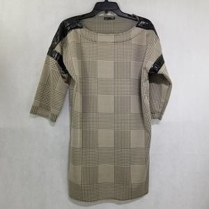 Zara Woman Black and Tan Houndstooth Plaid Dress Size S Small Mini Black Trim
